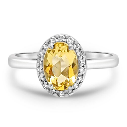 Пръстен с жълт диамант и бели диаманти 701