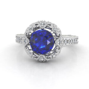 Vintage пръстен в бяло злато с диаманти и сапфир Модел ZGR007