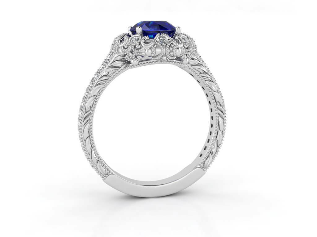 Vintage пръстен в бяло злато с диаманти и сапфир Модел ZGR007 - Image 2