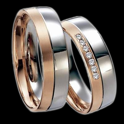 Брачни халки в бяло и розово злато с диаманти 37