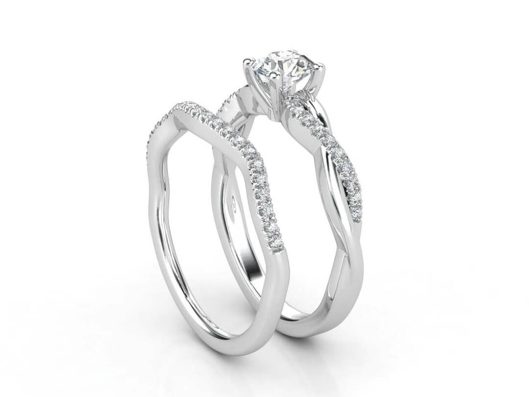 Годежен пръстен и брачна халка в бяло злато с диаманти Модел ZER016 - Image 2
