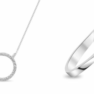 Комплект колие и пръстен в бяло злато с диаманти 524/736