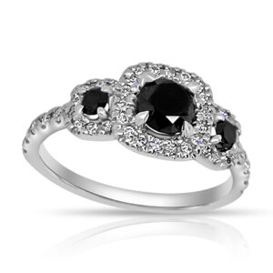 Пръстен в бяло злато с бели и черни диаманти 8