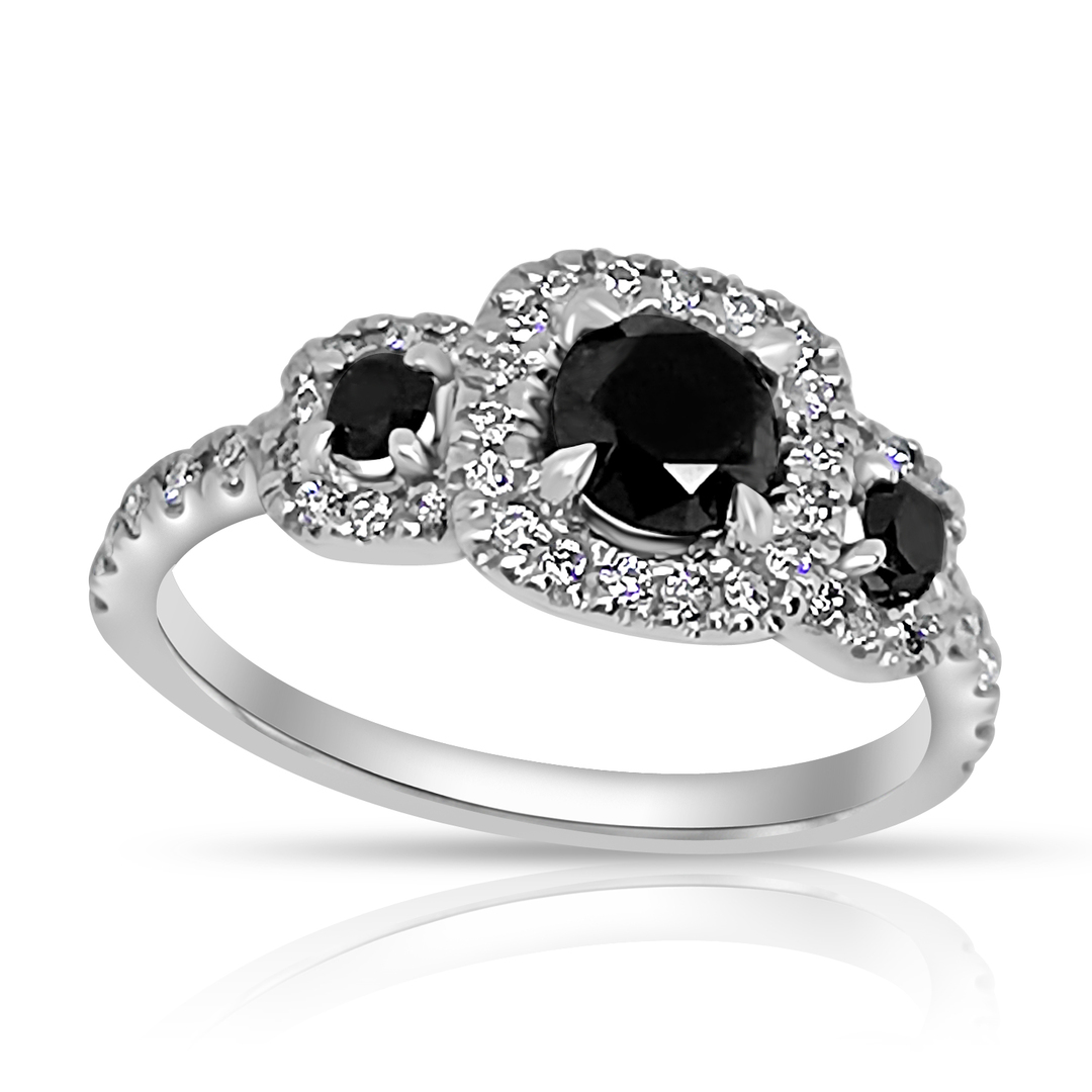 Пръстен в бяло злато с бели и черни диаманти 8