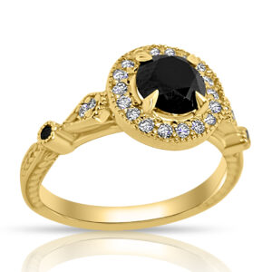 Пръстен в жълто злато с бели и черни диаманти 430