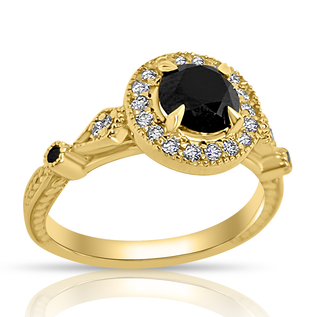 Пръстен в жълто злато с бели и черни диаманти 430