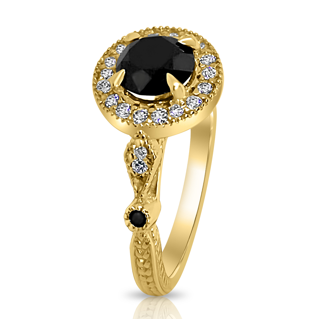 Пръстен в жълто злато с бели и черни диаманти 430 - Image 2