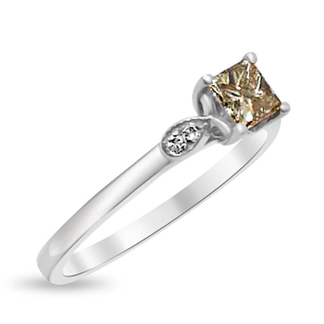 Пръстен в бяло злато с кафяв диамант и бели диаманти 1 - Image 2