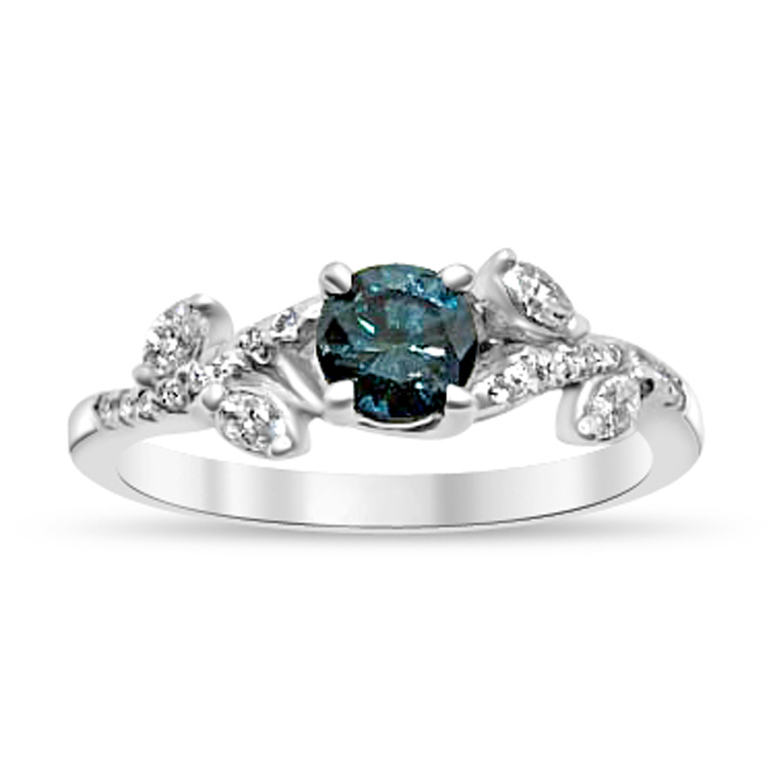 Дамски пръстен със син диамант и бели диаманти 428