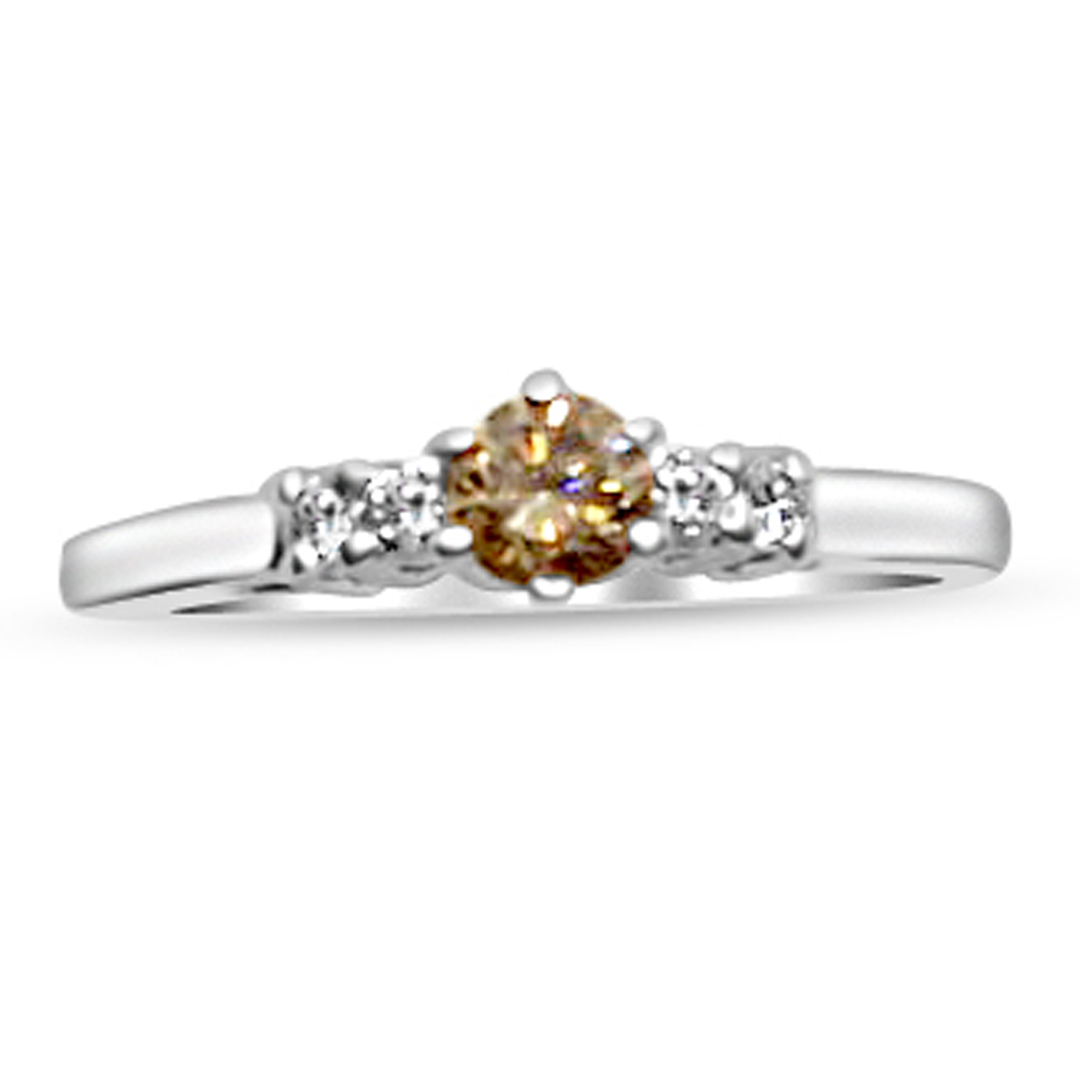 Пръстен в бяло злато с кафяв диамант и бели диаманти 834