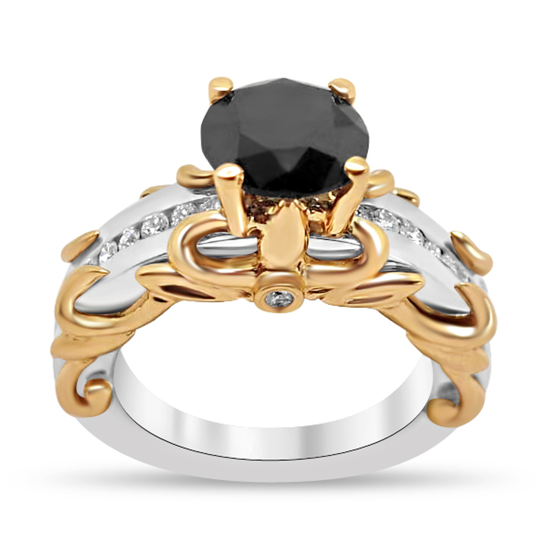 Пръстен от бяло и жълто злато с черен диамант 943 - Image 2