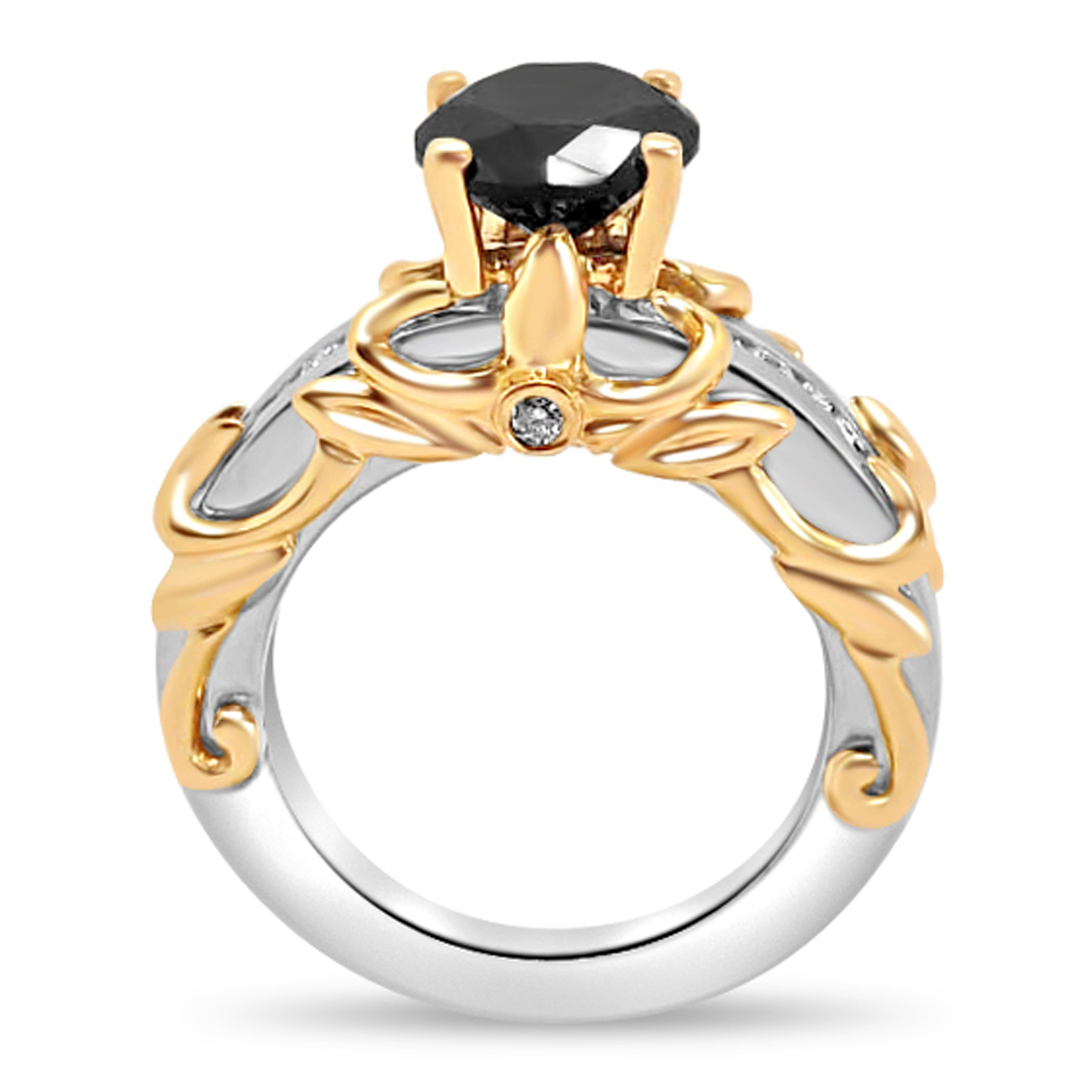 Пръстен от бяло и жълто злато с черен диамант 943