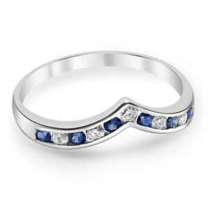 Пръстен от бяло злато с диаманти и сапфири 830