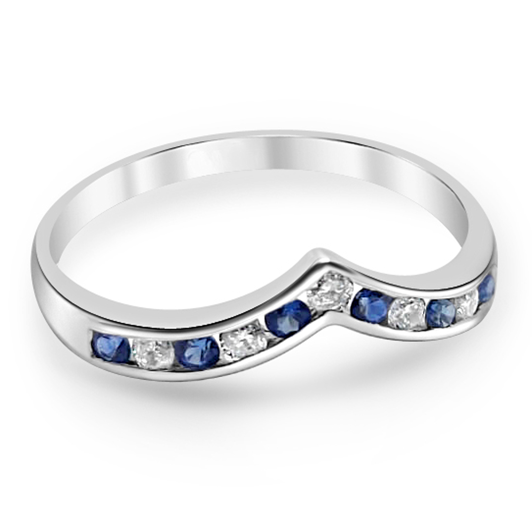 Пръстен от бяло злато с диаманти и сапфири 830