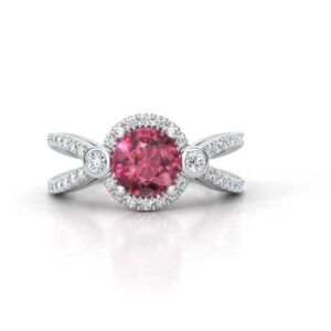 Пръстен от бяло злато с диаманти и розов сапфир Модел AJ037