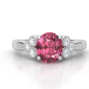 Пръстен от бяло злато с диаманти и розов сапфир Модел VA19
