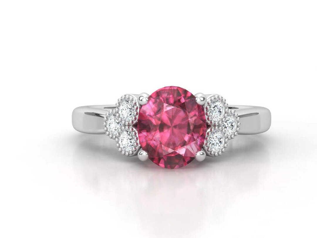 Пръстен от бяло злато с диаманти и розов сапфир Модел VA19