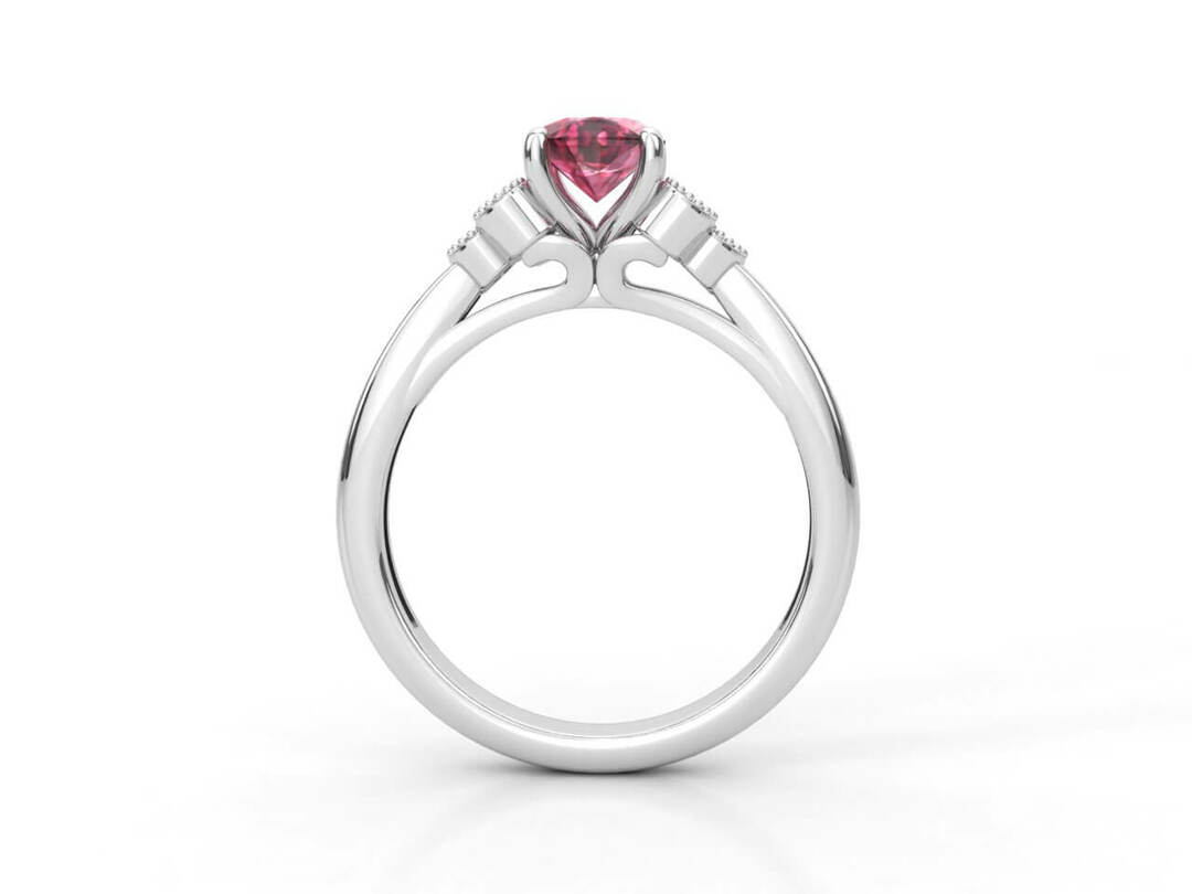 Пръстен от бяло злато с диаманти и розов сапфир Модел VA19 - Image 2