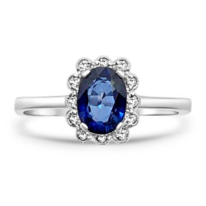 Пръстен в бяло злато със син сапфир и диаманти 19