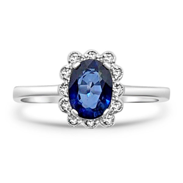 Пръстен в бяло злато със син сапфир и диаманти 19