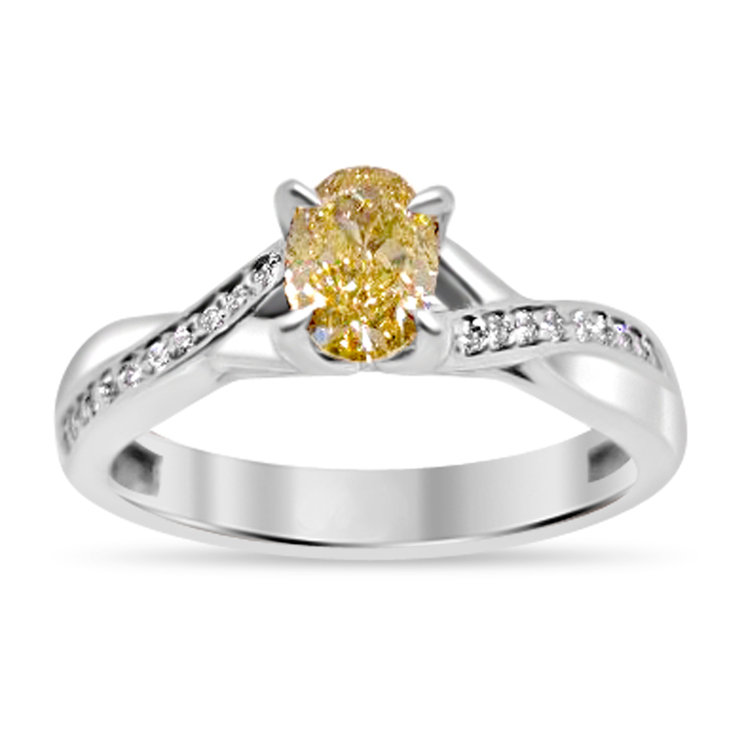 Пръстен в бяло злато с жълт диамант и бели диаманти 917