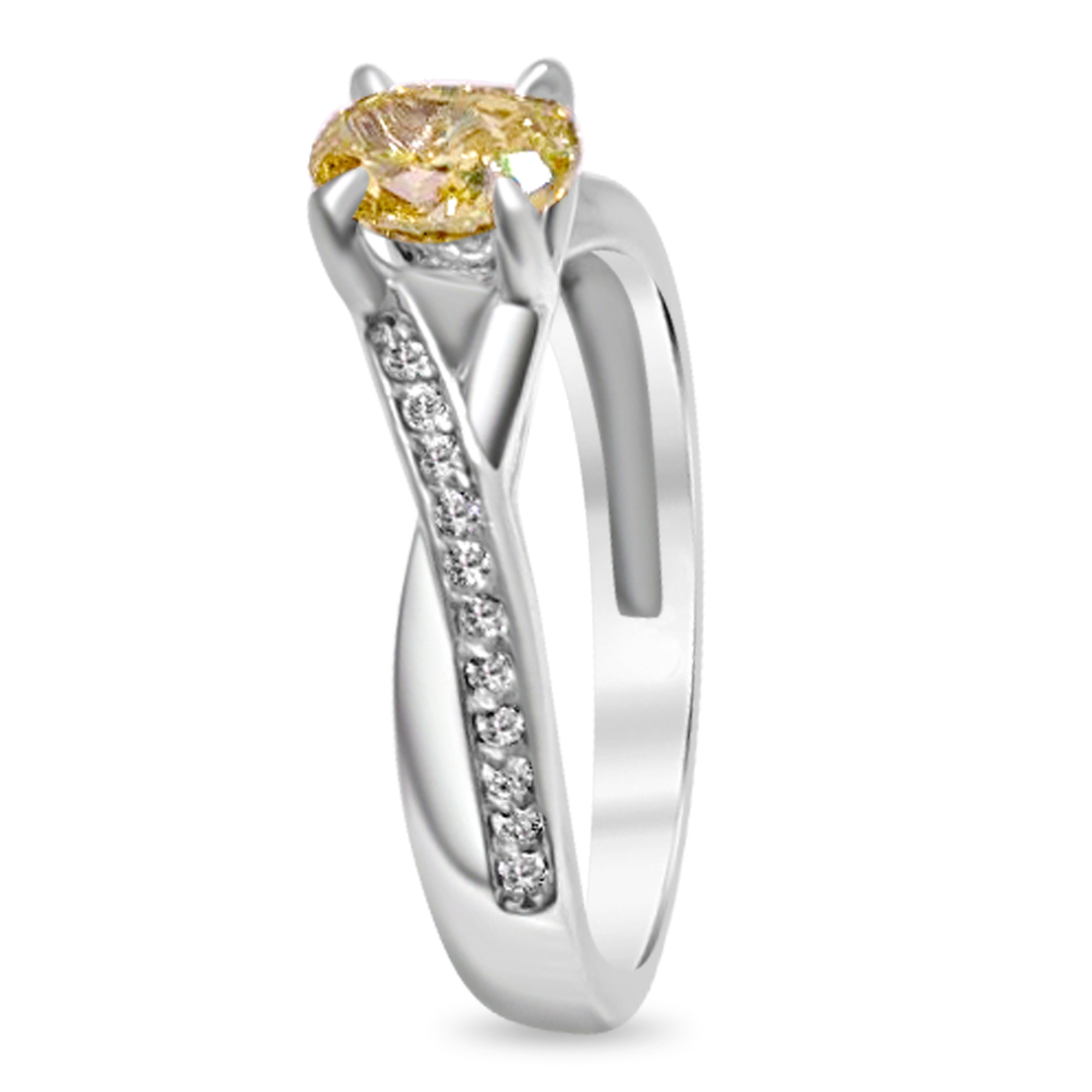 Пръстен в бяло злато с жълт диамант и бели диаманти 917 - Image 4