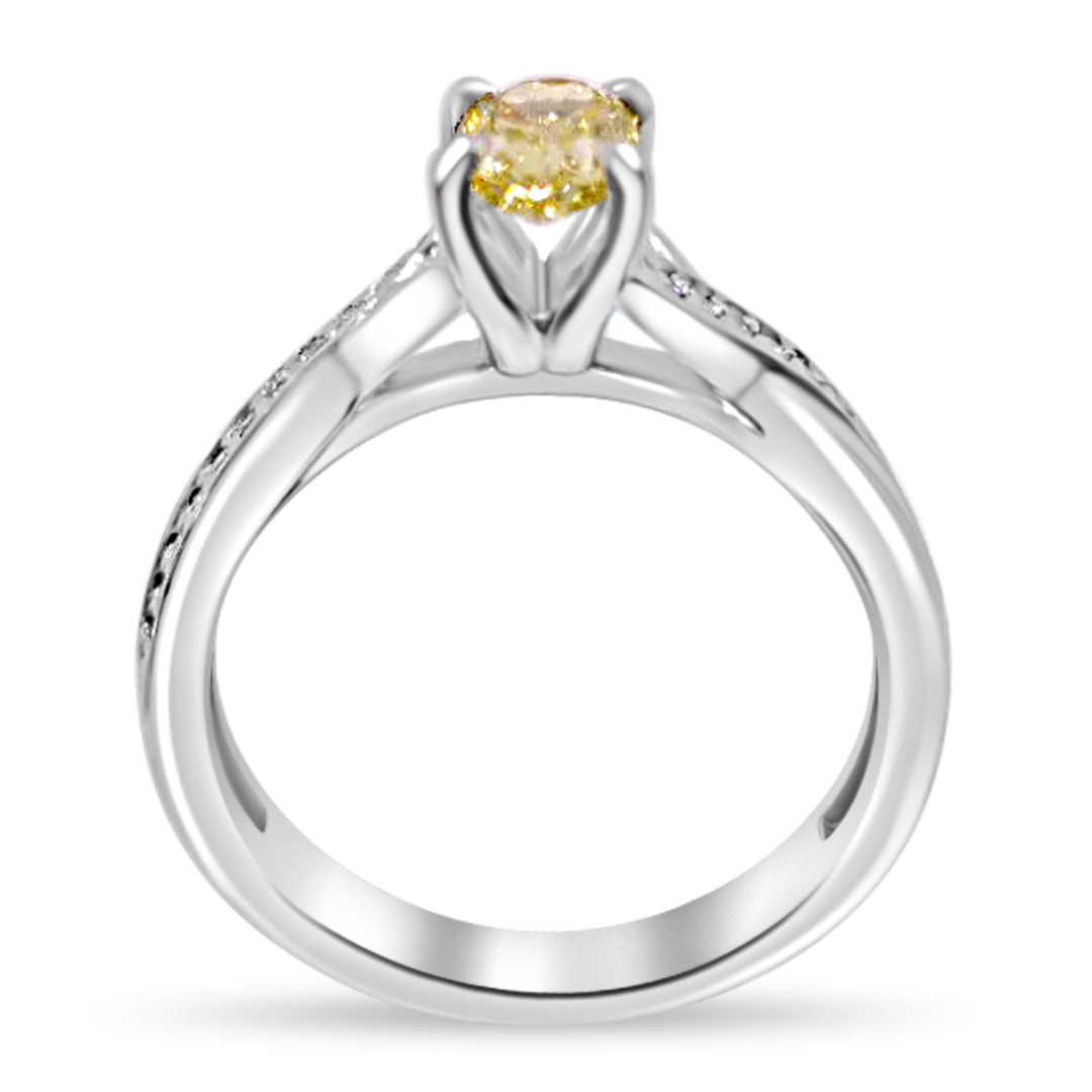 Пръстен в бяло злато с жълт диамант и бели диаманти 917 - Image 3