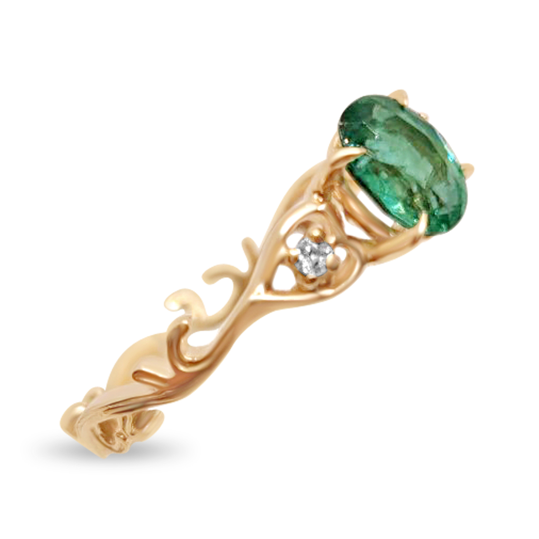 Пръстен в жълто злато с изумруд и диаманти 21 - Image 5