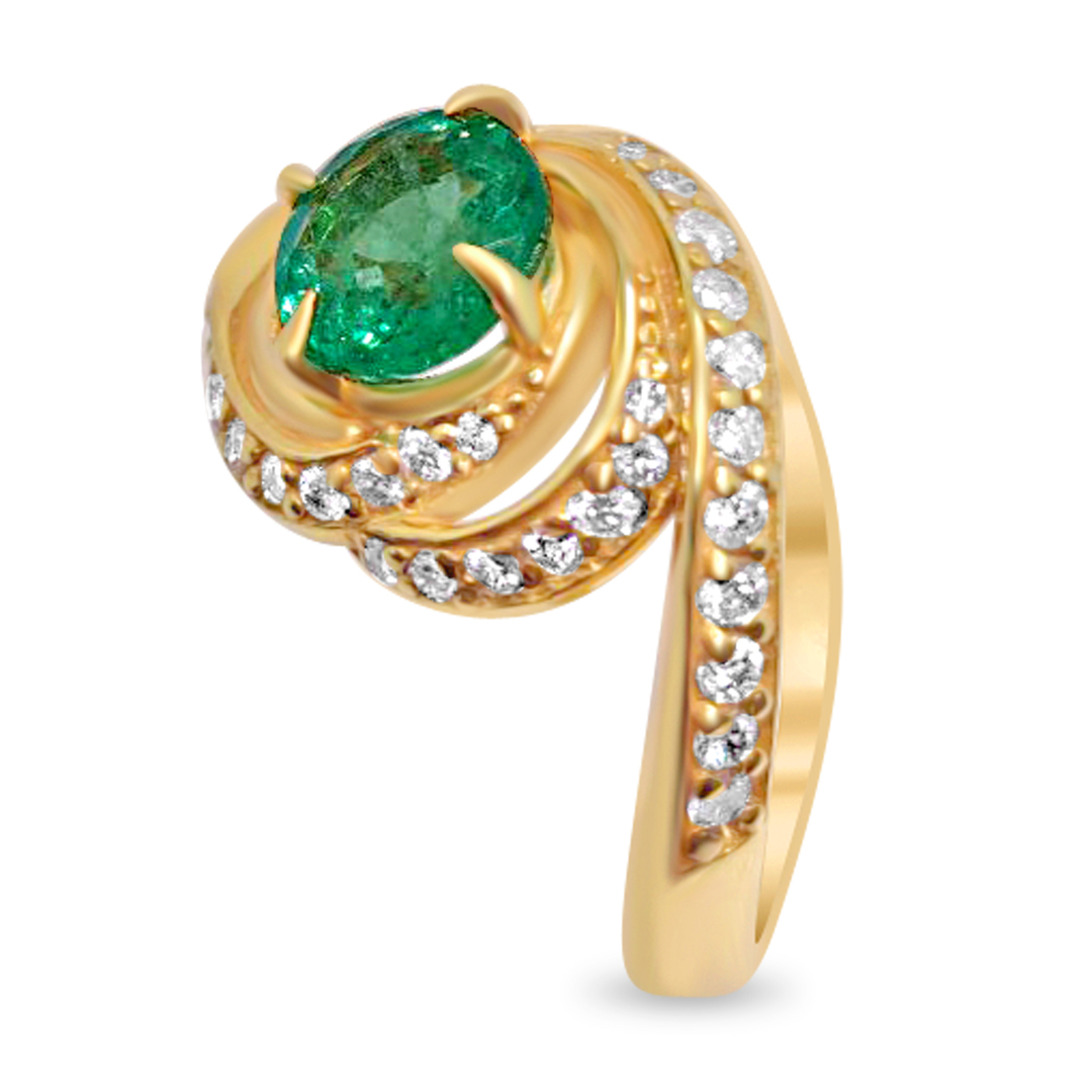Пръстен в жълто злато с изумруд и диаманти 913 - Image 3
