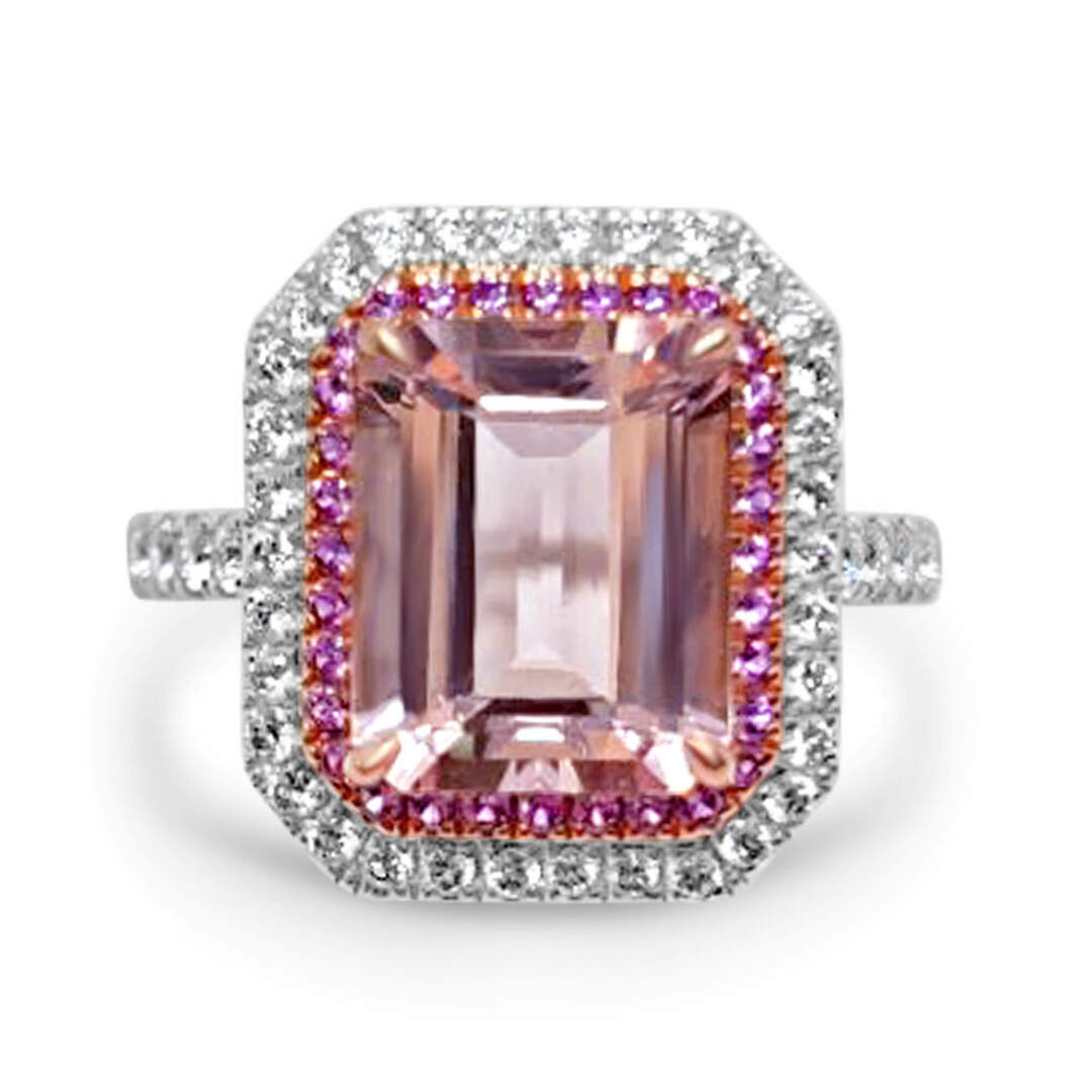 Пръстен с морганит, розов сапфир и диаманти 698