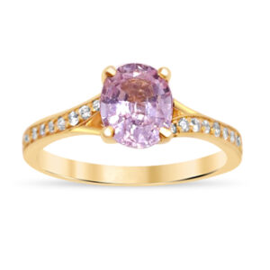 Пръстен в жълто злато с розов сапфир и диаманти 911