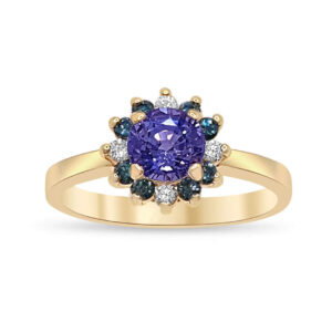 Пръстен в жълто злато с танзанити и диаманти 24