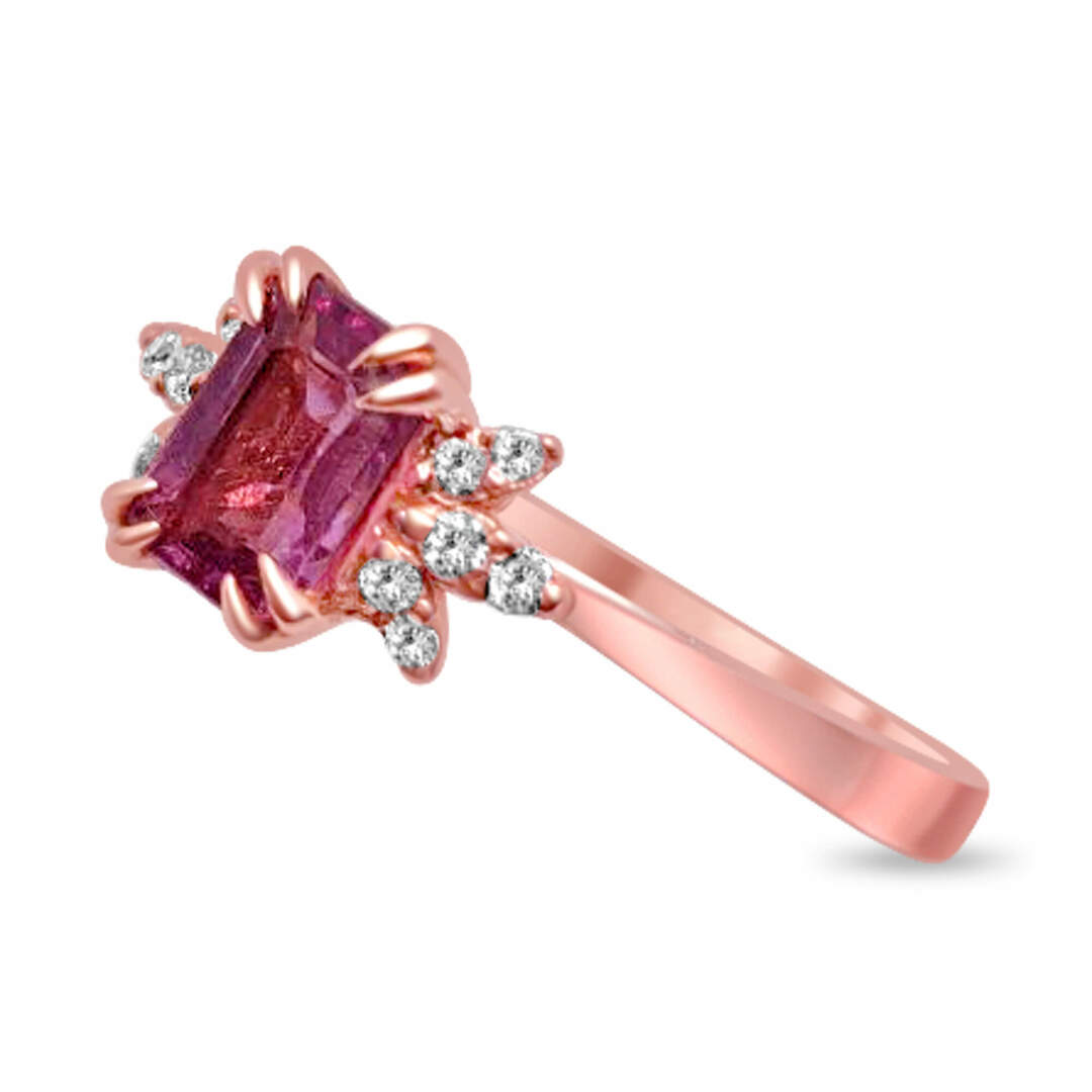 Пръстен в розово злато с розов сапфир и диаманти 23 - Image 3