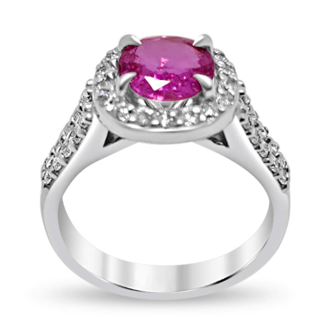 Пръстен от бяло злато с розов сапфир и диаманти 846 - Image 2