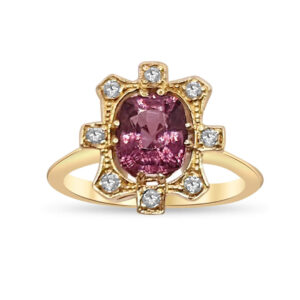 Пръстен в жълто злато със спинел и диаманти 25