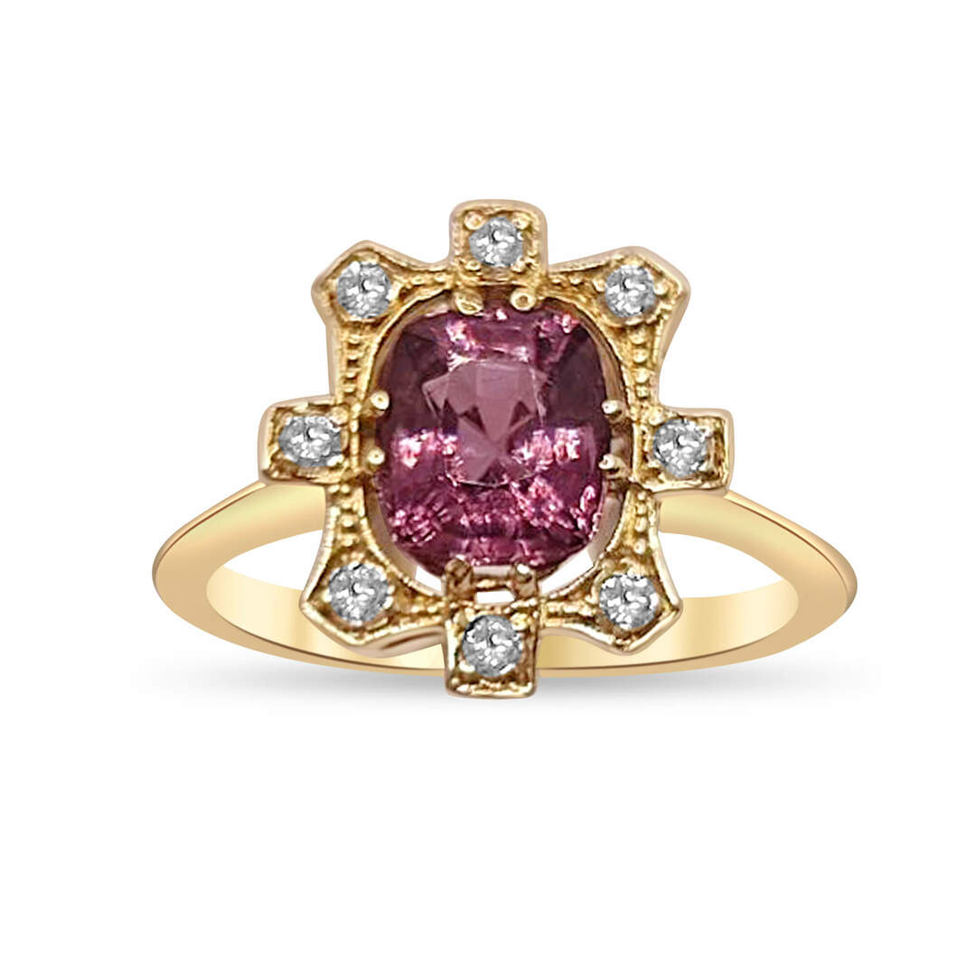 Пръстен в жълто злато със спинел и диаманти 25