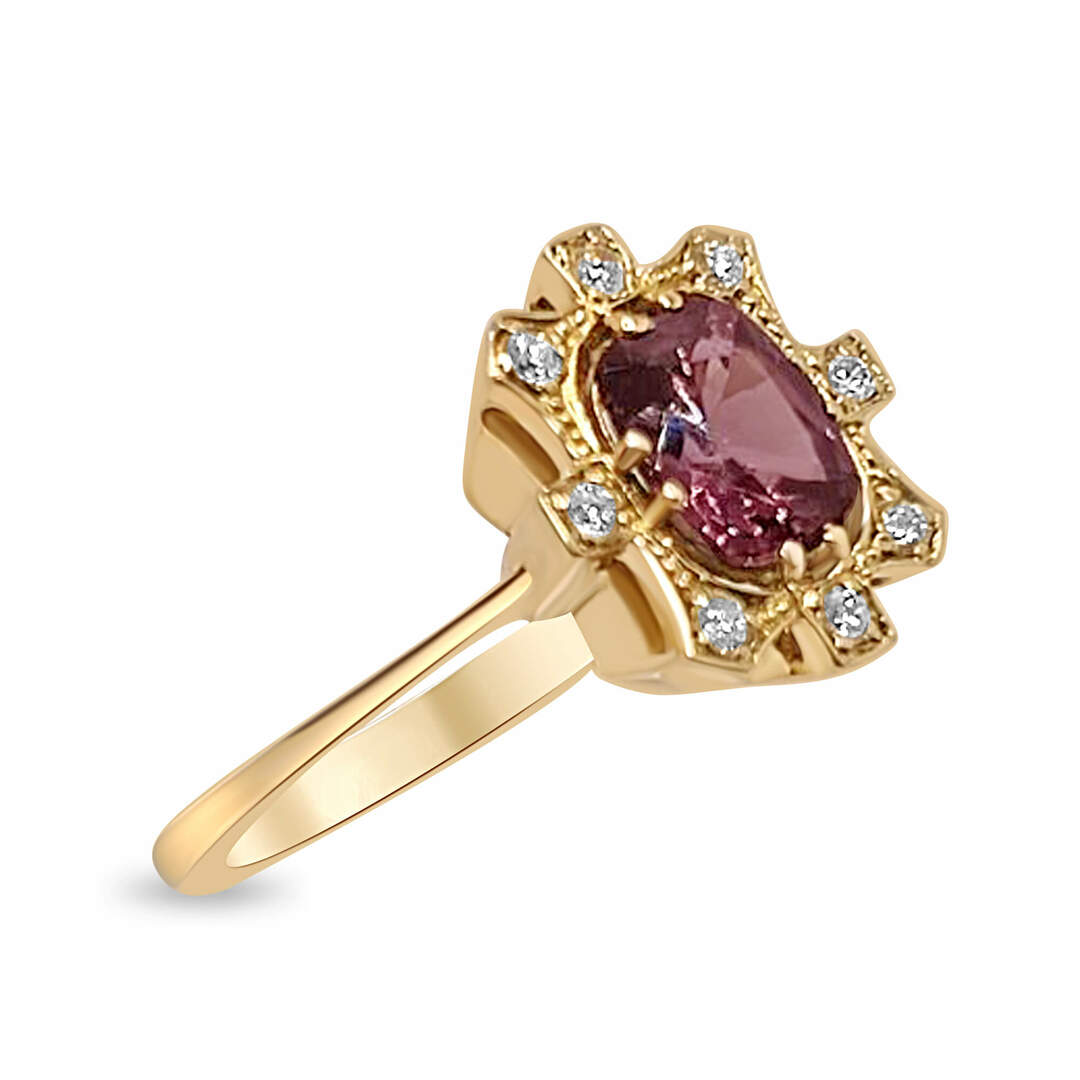 Пръстен в жълто злато със спинел и диаманти 25 - Image 3