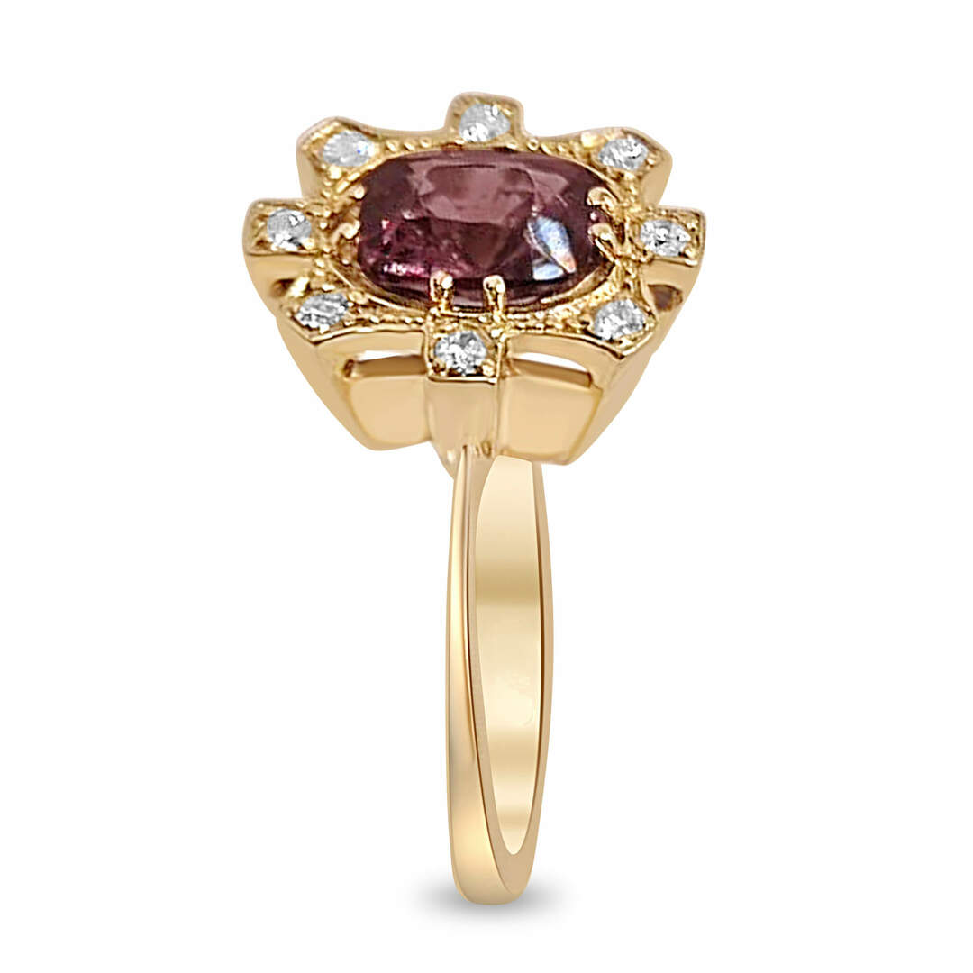 Пръстен в жълто злато със спинел и диаманти 25 - Image 2